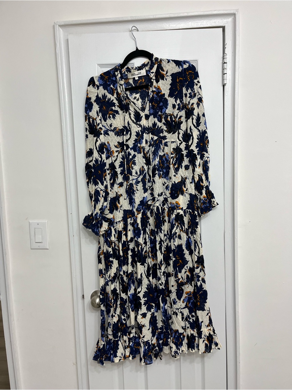 Diane Von Furstenberg Blue and White Floral Midi Dress